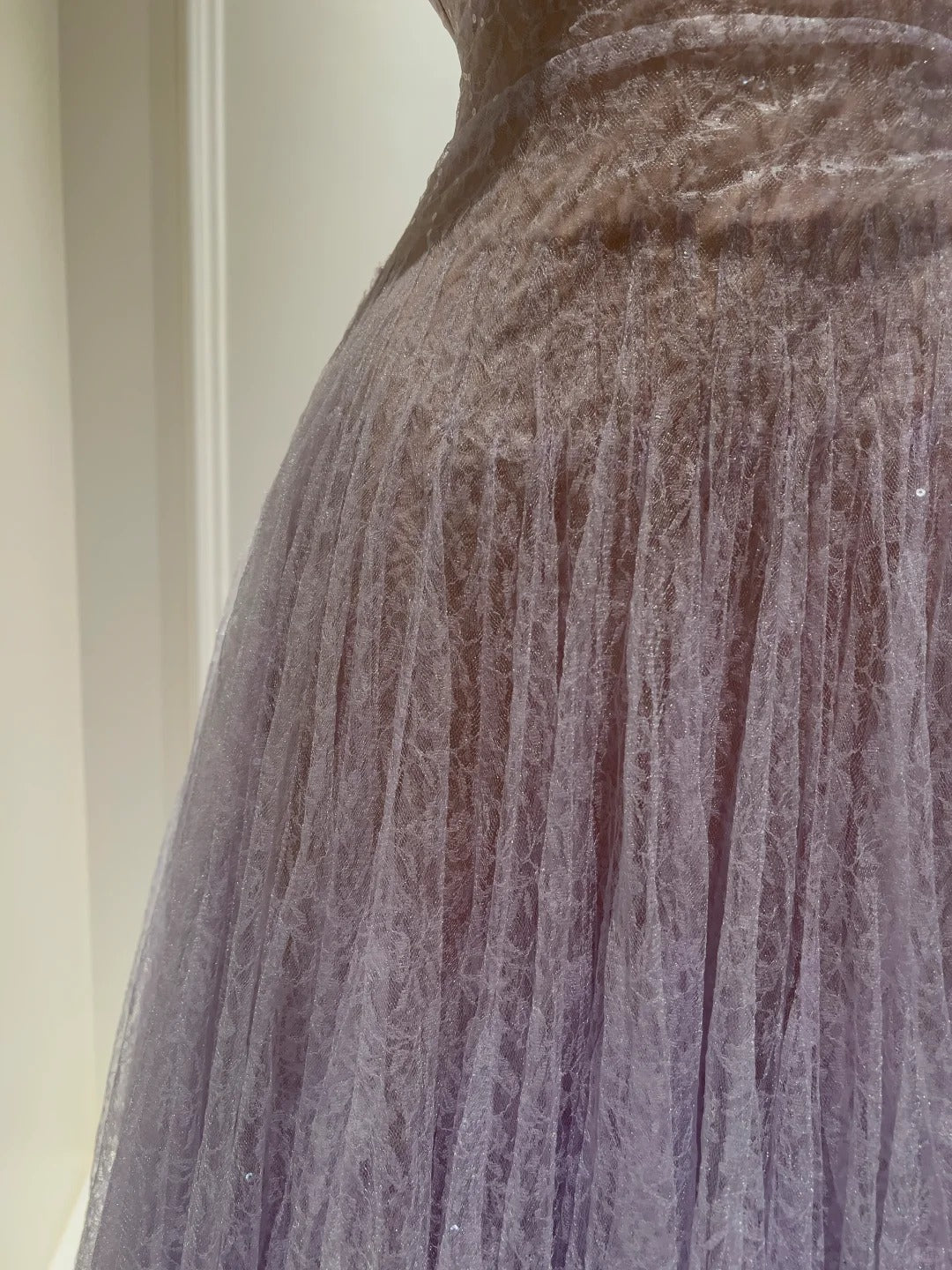 Dreamy Lavender A-Line Suspender Strap Pleated Tulle Long Prom Dress Evening Dress