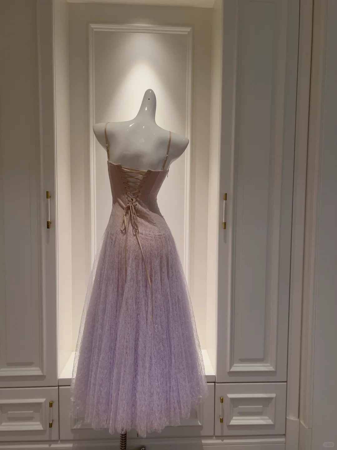 Dreamy Lavender A-Line Suspender Strap Pleated Tulle Long Prom Dress Evening Dress