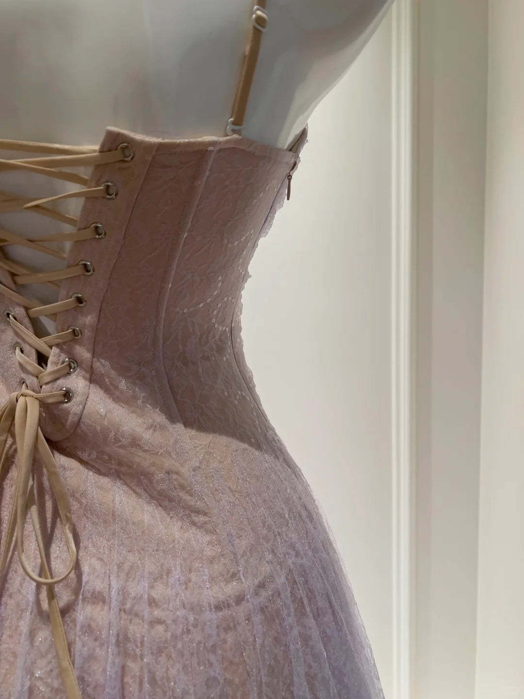 Dreamy Lavender A-Line Suspender Strap Pleated Tulle Long Prom Dress Evening Dress