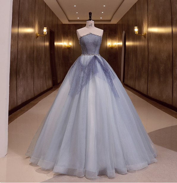 Dreamy Light Blue Strapless Tulle Ball Gown Evening Dress Sweet 16 Dress Secondary image