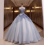 Dreamy Light Blue Strapless Tulle Ball Gown Evening Dress Sweet 16 Dress