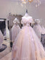 Dreamy Light Pink Off-Shoulder Tulle Floor-Length Ball Gown Evening Dress