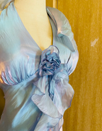 Dreamy Mermaid 3D Floral Ruffle Halter Neck Satin Long Prom Dress Evening Dress
