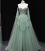Dreamy Mint Green Off-The-Shoulder Sequin Layered Tulle Train Prom Dress Evening Dress