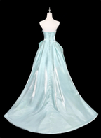 Dreamy Mint Light Blue A-Line Strapless Satin Prom Dress Evening Dress