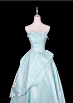Dreamy Mint Light Blue A-Line Strapless Satin Prom Dress Evening Dress