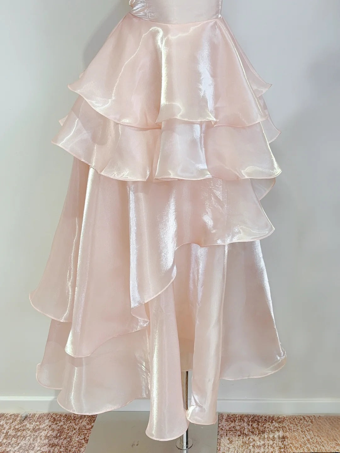 Dreamy Pink A-Line Halter Neck Ruffled Satin Prom Dress Evening Dress Bridesmaid Dress