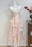 Dreamy Pink A-Line Halter Neck Ruffled Satin Prom Dress Evening Dress Bridesmaid Dress