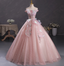 Dreamy Pink Off-Shoulder 3D Floral Iridescent Tulle Ball Gown Evening Dress Sweet 16 Dress