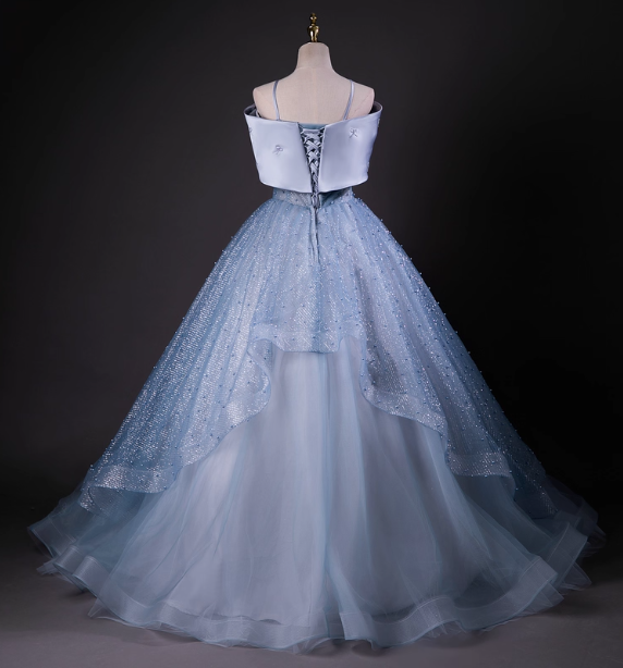 Dreamy Princess Blue Off-Shoulder Oversized Bow Tulle Long Ball Gown Evening Dress Sweet 16 Dress