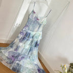 Dreamy Purple And Blue Gradient A-Line Spaghetti Strap Cake Chiffon Long Prom Dress Evening Dress