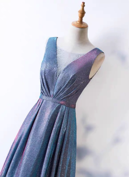 Dreamy Starry Sky Gradient Purple-Blue V-Neck Satin Long Prom Dress Evening Dress Secondary image