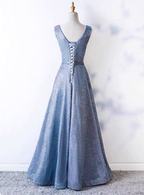 Dreamy Starry Sky Gradient Purple-Blue V-Neck Satin Long Prom Dress Evening Dress