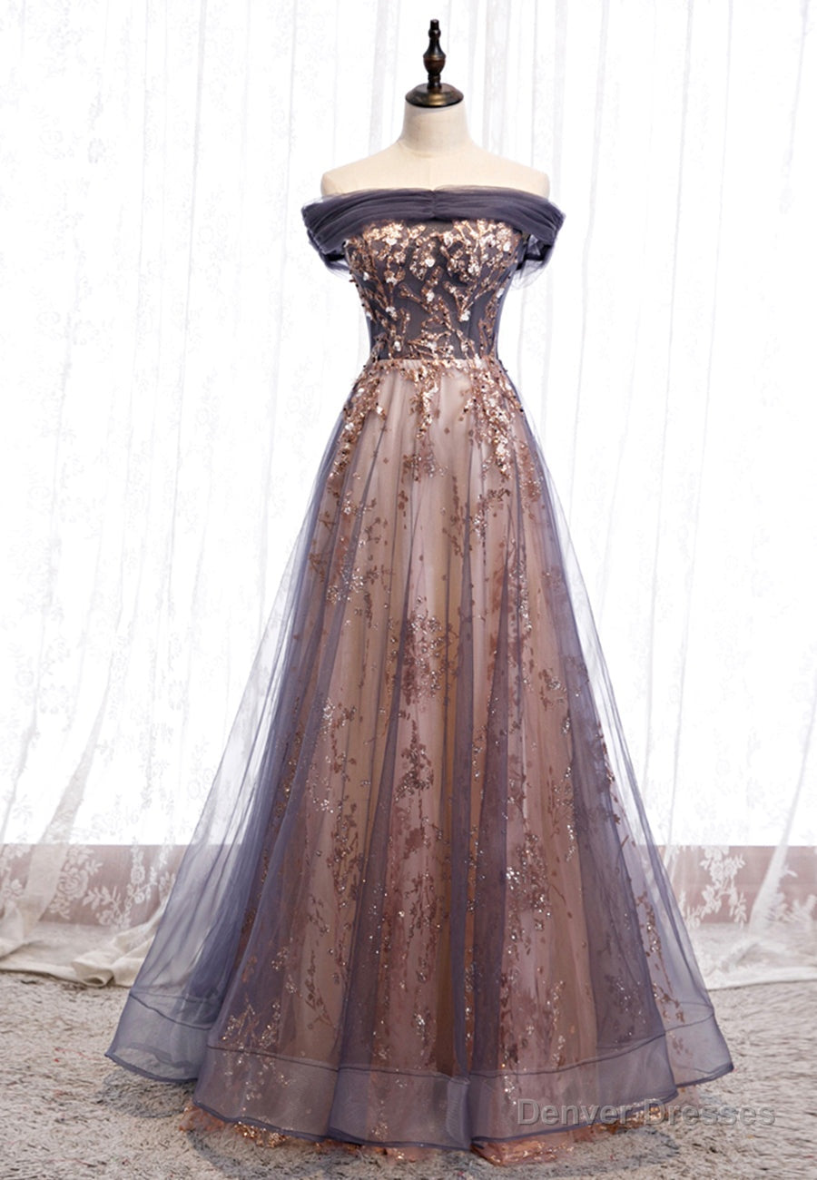 Purple Tulle Long Prom Dresses, A-Line Evening Dresses Main image