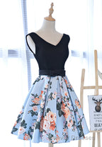 Cute V-Neck Floral Prom Dress, A-Line Homecoming Dress