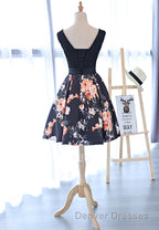 Cute V-Neck Floral Prom Dress, A-Line Homecoming Dress