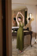 Drop Neck Silk Maxi Dress Wedding Guest Dress Prom Dress Evening Gowns
