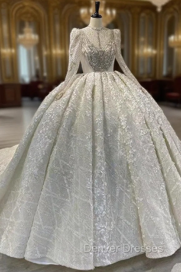 Dubai Ball Gown Lace Appliques Long Sleeve Wedding Dress Main image