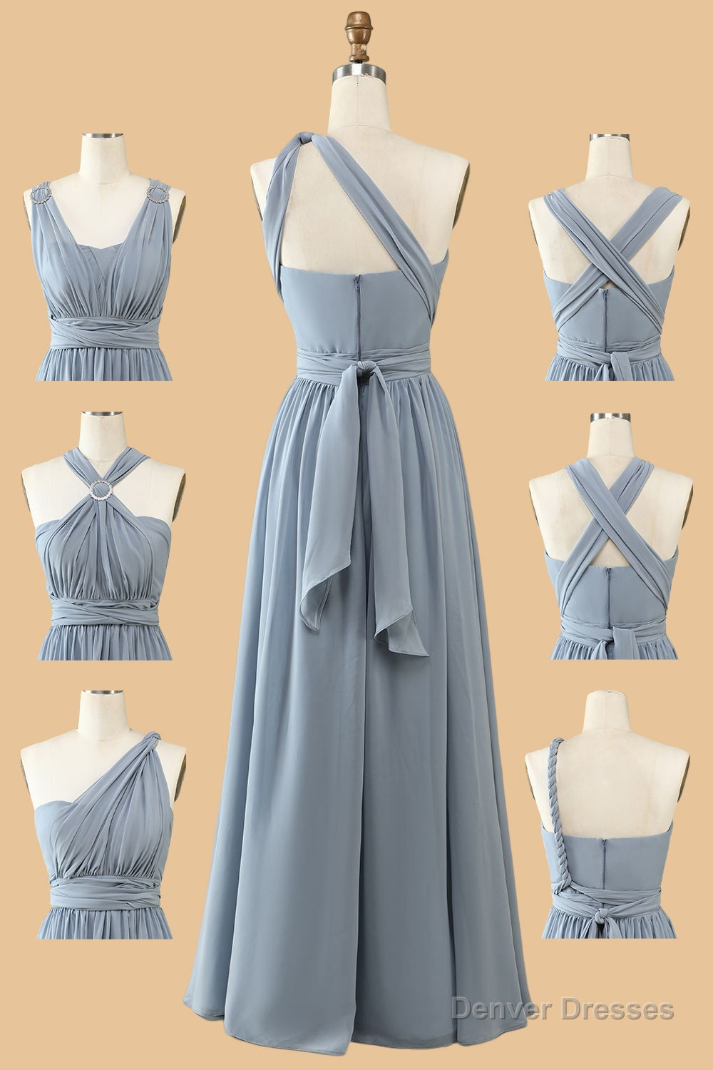 Dusty Blue A-line Chiffon Long Convertible Bridesmaid Dress Secondary image