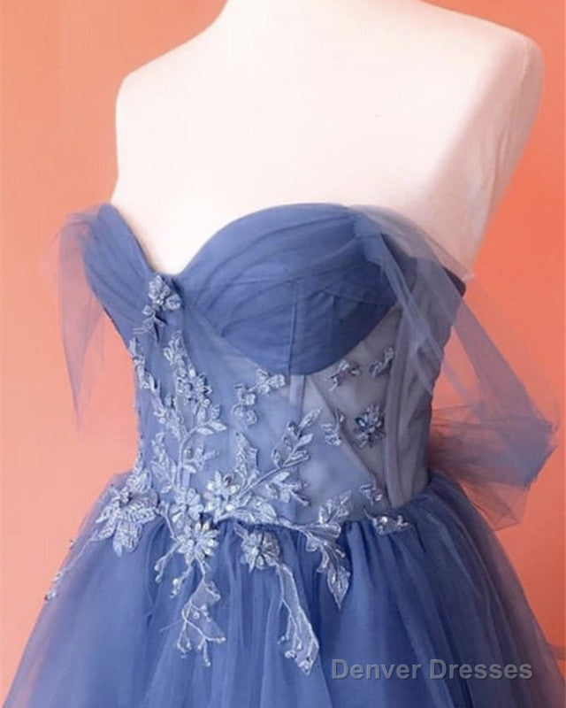 Dusty Blue Prom Dresses Tulle Corset Appliques Secondary image