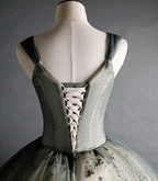 Dusty Green Ball Gown Beaded Tulle Formal Dress, Ball Gown Sweet 16 Dress