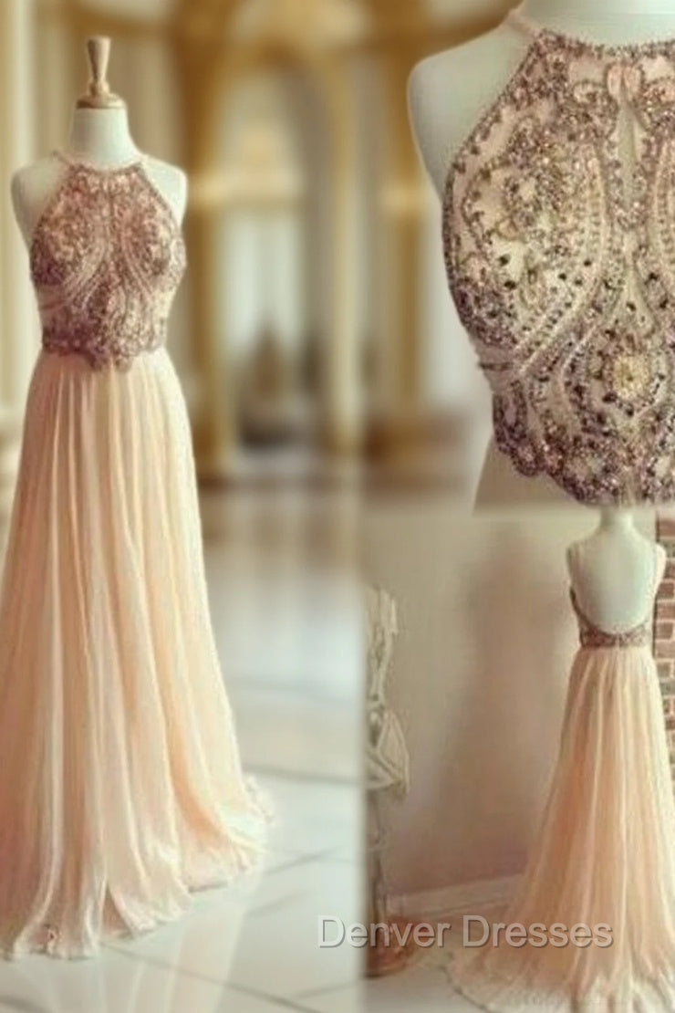 Dusty Pink Formal Dress Backless Bead Prom Dress
