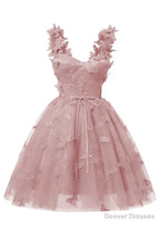 Dusty Rose 3D Butterfly Lace Applique Tulle Homecoming Dress for Teens Sweetheart Mini Short Prom Dresses