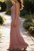 Dusty Rose A Line Chiffon Deep V Neck Prom Dresses Long Bridesmaid Dress