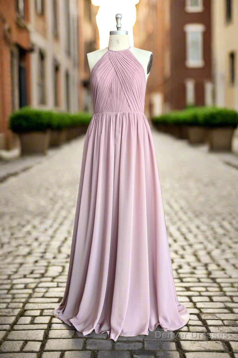 Dusty Rose Halter Keyhole Lace Long Bridesmaid Dresses Main image