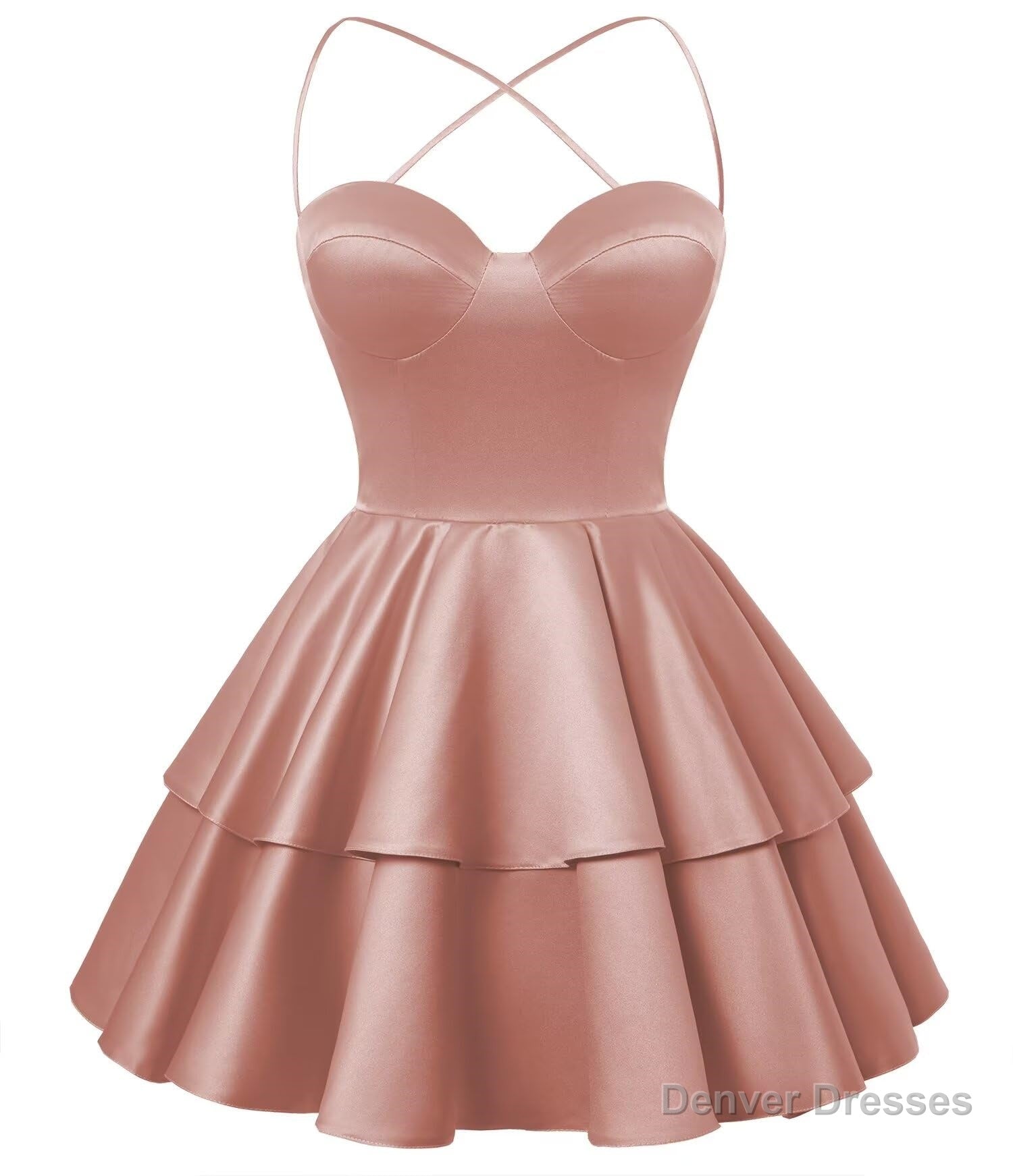 Dusty Rose Satin Homecoming Dress Sweetheart Neck Tiered Short Graduation Dresses Secondary image