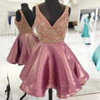 Dusty Rose Stunning Rhinestone Sparkly Beaded Top Homecoming Dresses