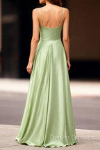 Dusty Sage Unique Satin Long Prom Dress with Pleated