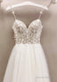 White Tulle Long A-Line Prom Dresses with Lace