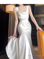 Elegant Mermaid Prom Dress Satin White Long Evening Dress