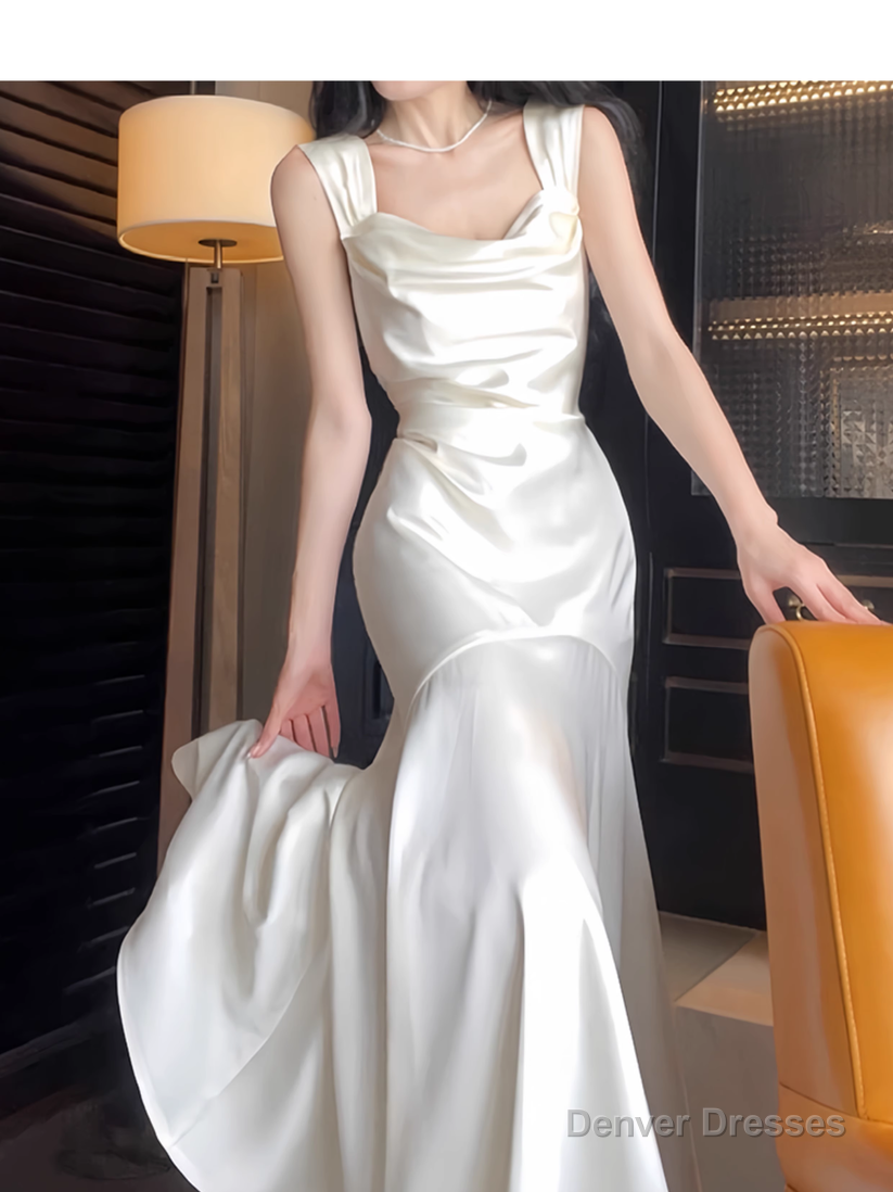 Elegant Mermaid Prom Dress Satin White Long Evening Dress