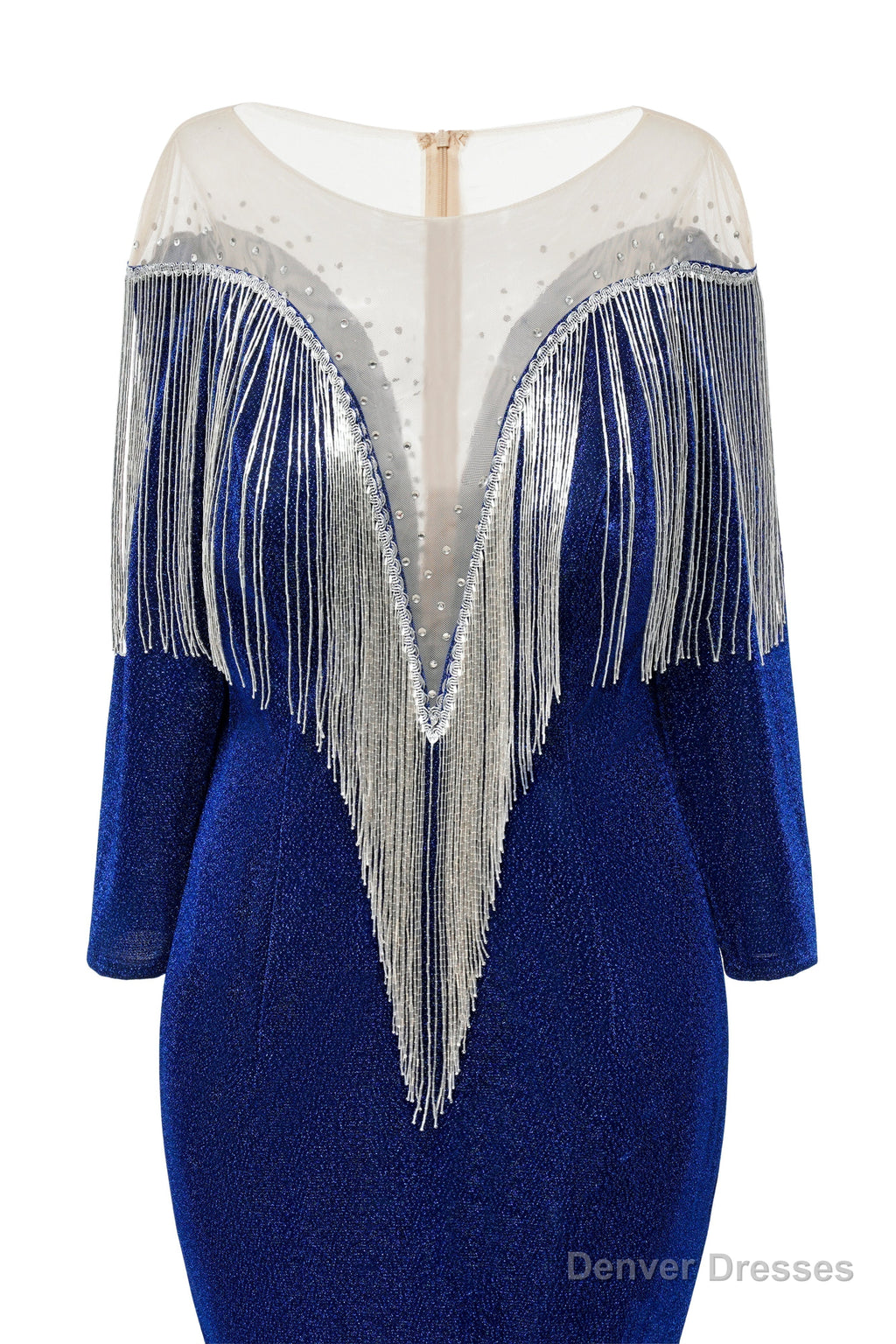 Deep V-neck Shiny Purple Prom Dresses Long sleeves Mermaid Evening Party Dresses