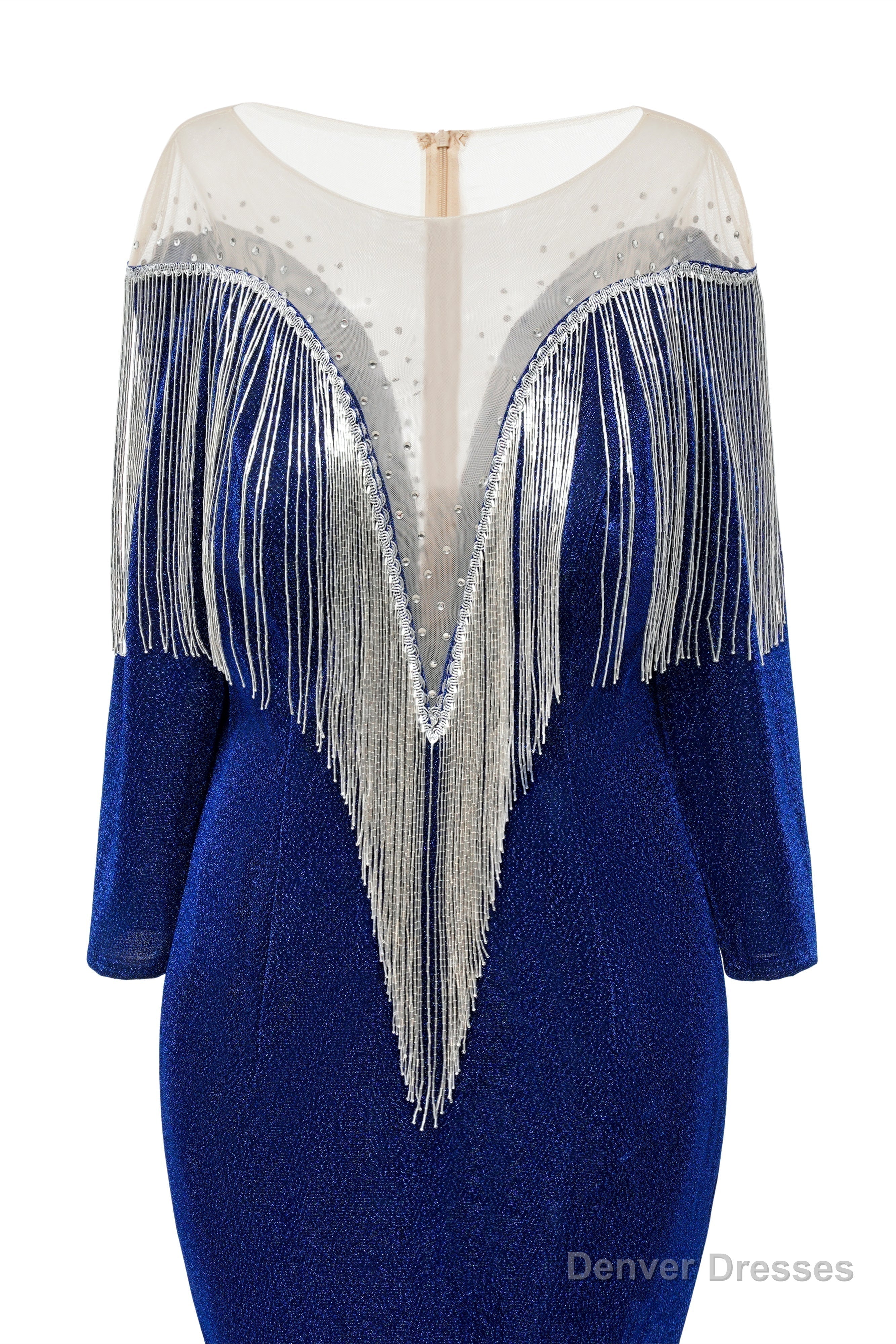 Deep V-neck Shiny Royal Blue Prom Dresses Long sleeves Mermaid Evening Party Dresses