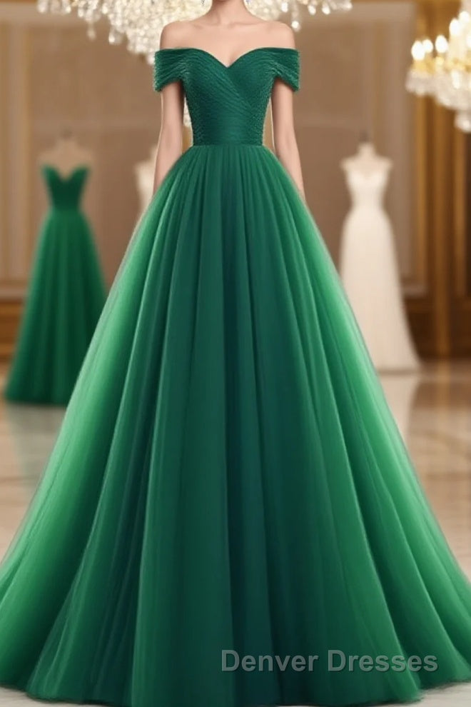 Tulle Off Shoulder Floor Length Party Dress, Long Prom Dress, Prom Dress Main image