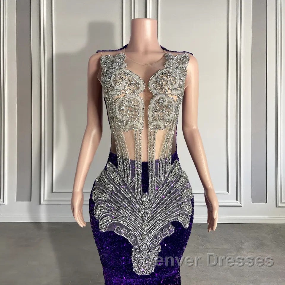 Sequined Sleeveless Mermaid Prom Dress with Beadings