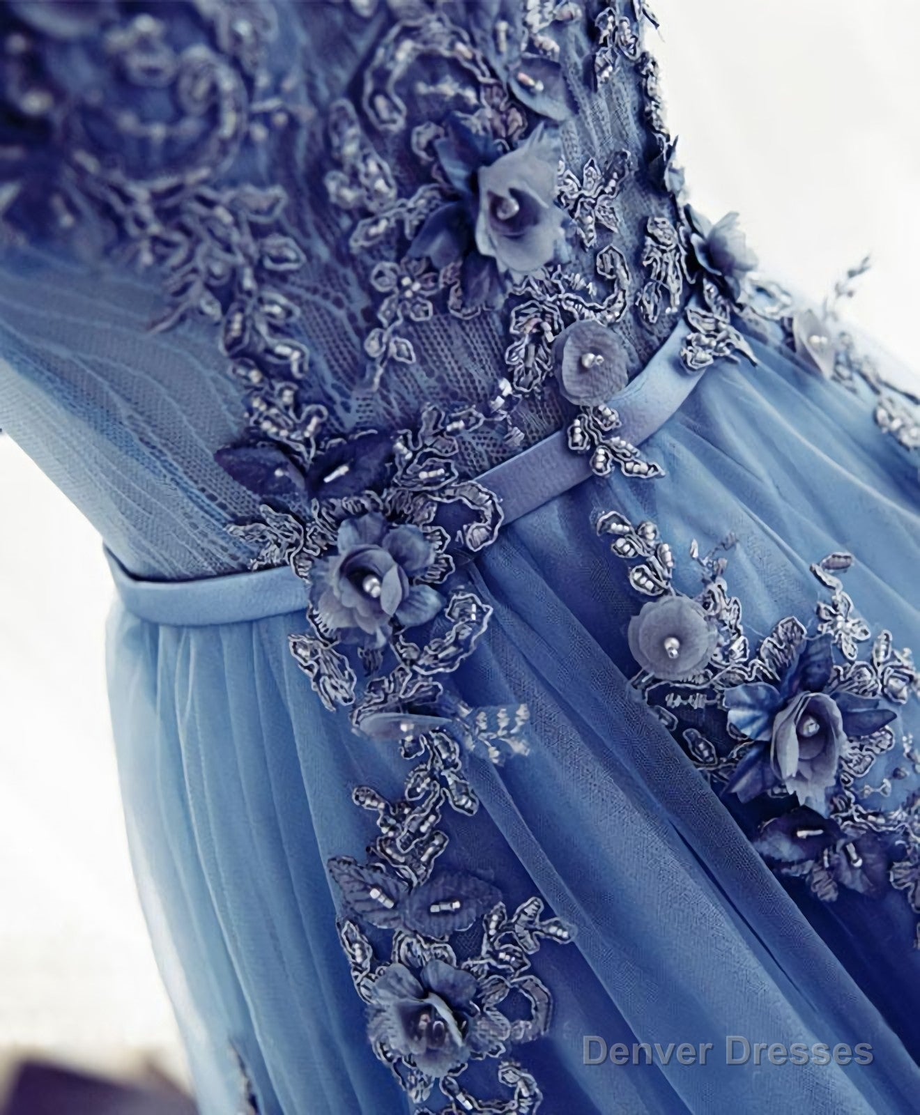 Blue A Line Tulle Lace Long Prom Dress, Evening Dress Secondary image