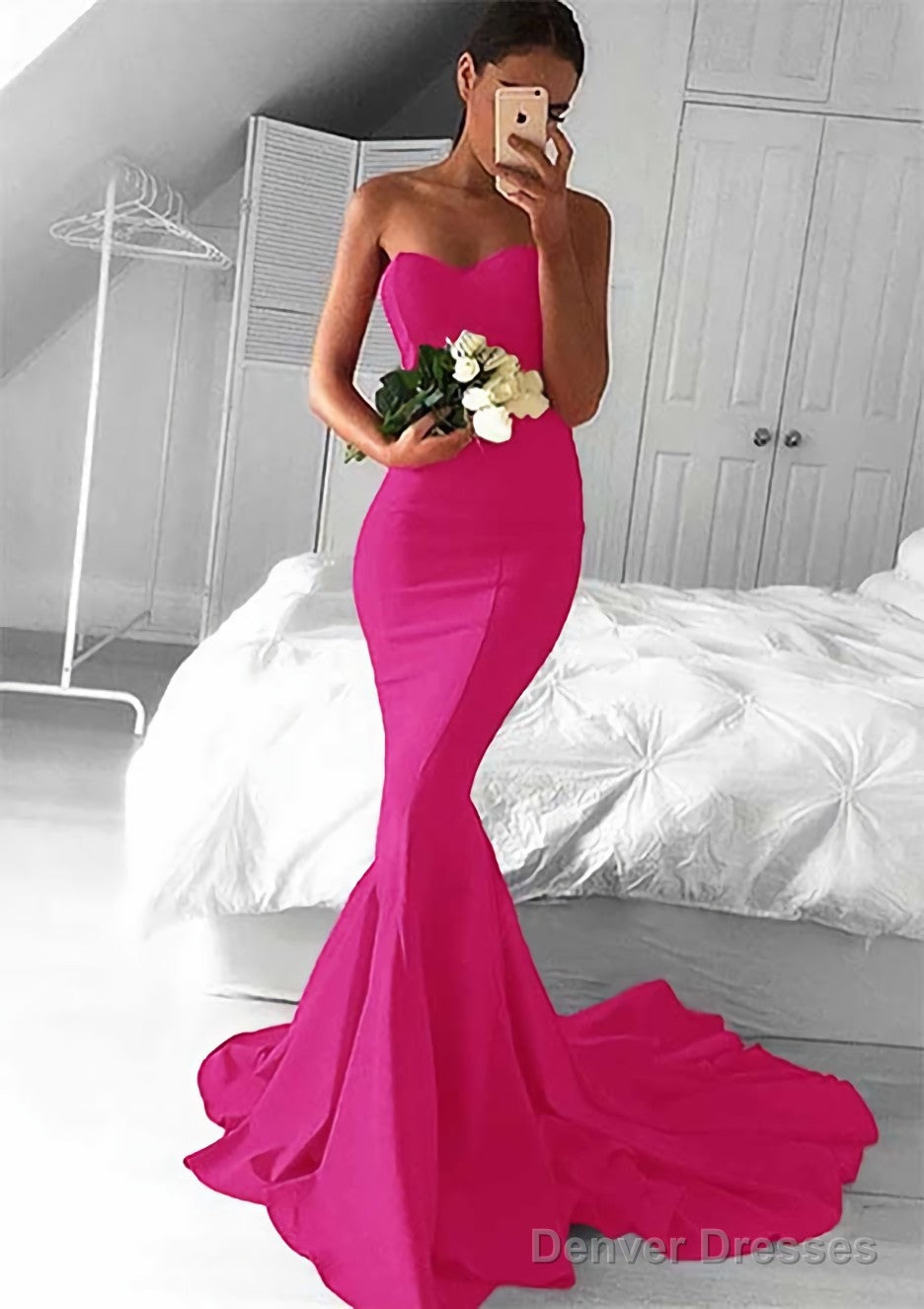 Elastic Satin Prom Dresses Trumpet/Mermaid Sweetheart Court Train With Pleated
