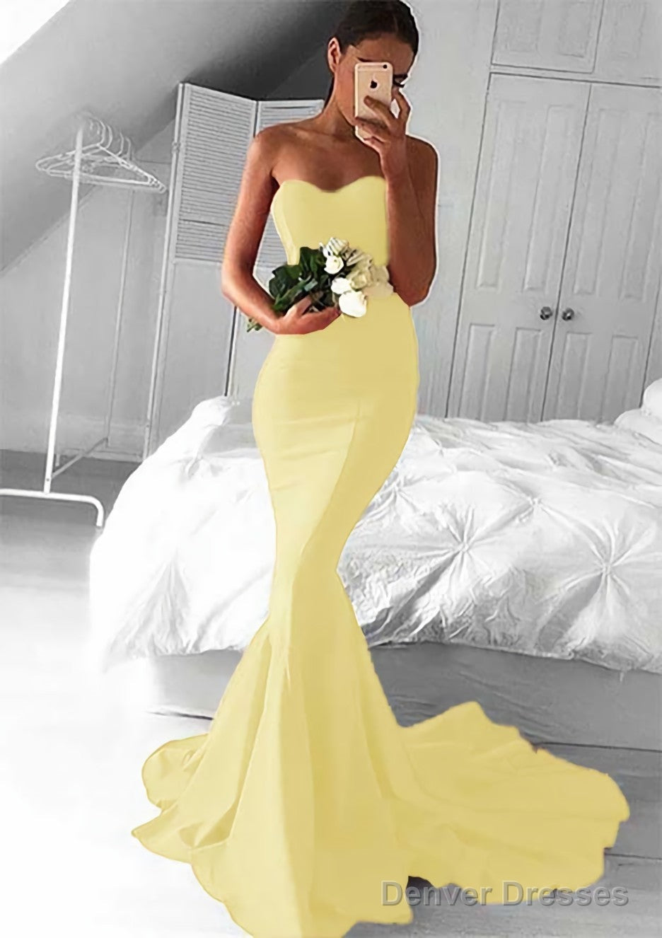 Elastic Satin Prom Dresses Trumpet/Mermaid Sweetheart Court Train With Pleated