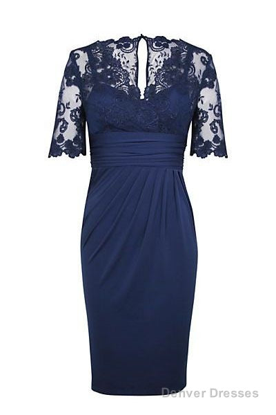 Eleagnt Short Sleeves Empire Navy Blue Short Mother Of The Bride Homecoming Dress Main image