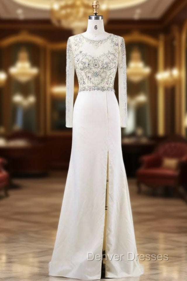 Elegance Mother of the Bride Dress Elegant With Crystal Beading Scoop-Neck Long Sleeves Main image