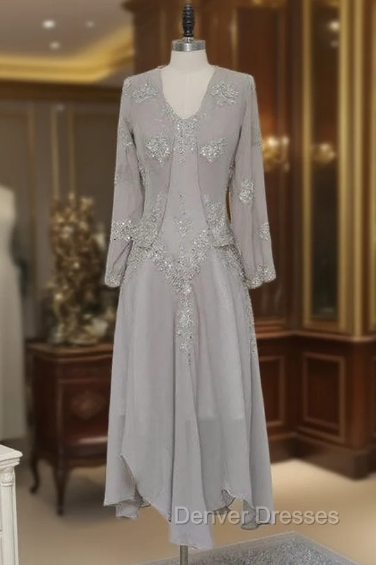 Elegance Silver Mother Of The Bride Dress A-line With Jacket Chiffon Main image