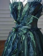 Elegant A Line Dark Green Tulle Long Prom Dress