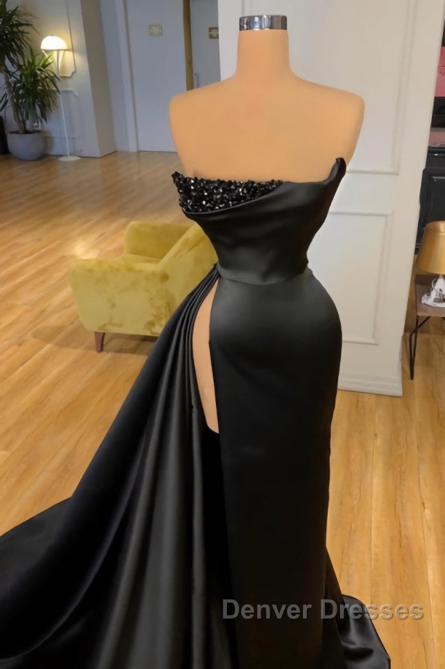 Elegant A-line Graduation Dress Long Black Prom Dress With Split Online Secondary image