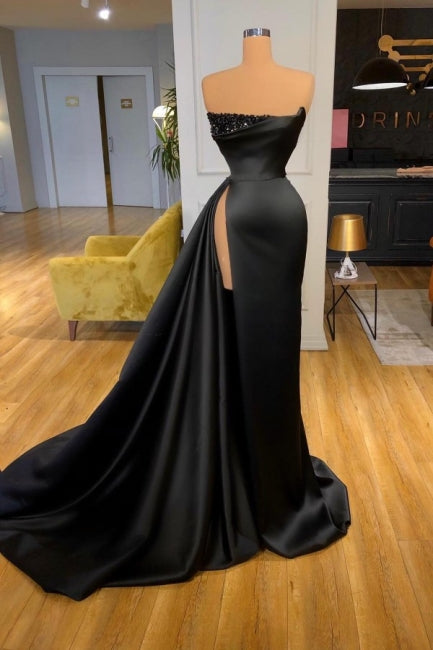 Elegant A-Line Graduation Dresses Long Black Prom Dresses With Split Online Main image