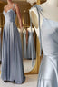 Elegant A Line Gray Satin Long Prom Dress, Gray Formal Graduation Evening Dress
