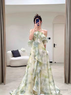 Elegant A Line Halter Chiffon Ombre Green Long Prom Dresses Evening Party Dress CC1260
